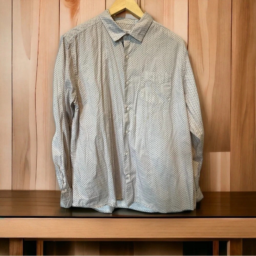 Mens button down shirt casual Paperdenim&cloth xl slim white‎ with red dots